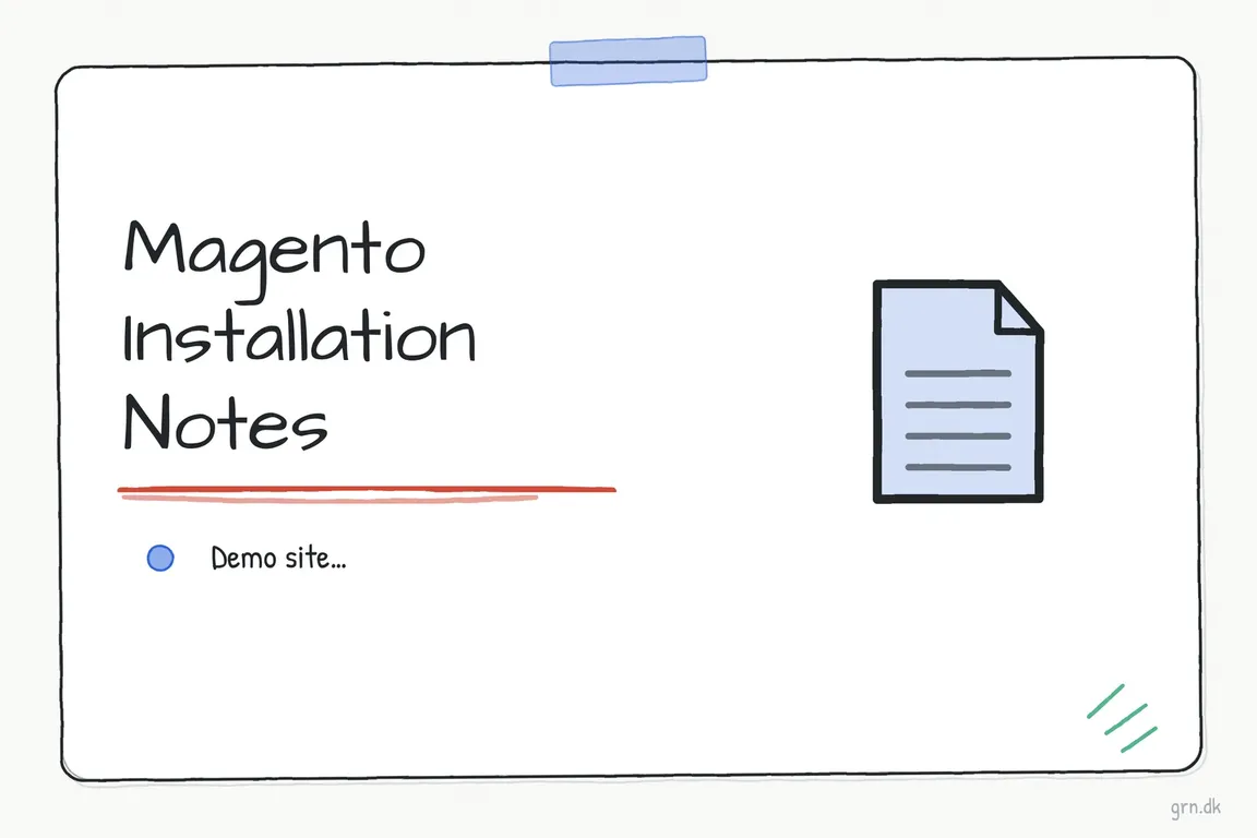 Illustrated infographic summarizing: Magento Installation Notes