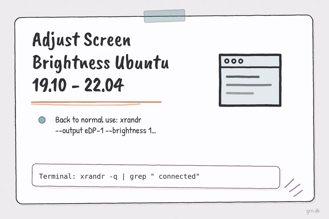 Illustrated infographic summarizing: Adjust Screen Brightness Ubuntu 19.10 - 22.04