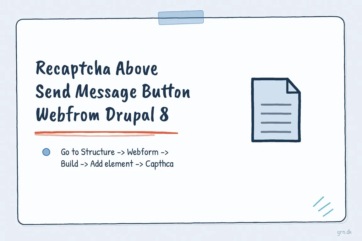 Illustrated infographic summarizing: Recaptcha Above Send Message Button Webfrom Drupal 8