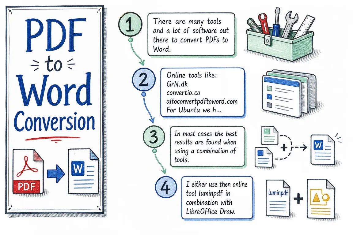 Illustrated infographic summarizing: PDF to Word Conversion