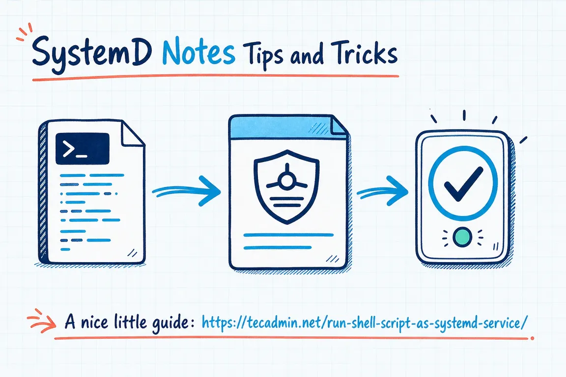 Illustrated infographic summarizing: SystemD Notes Tips and Tricks