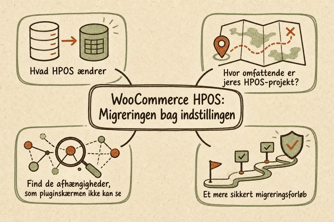 Illustreret infografik, der opsummerer: WooCommerce HPOS: Migreringen bag indstillingen