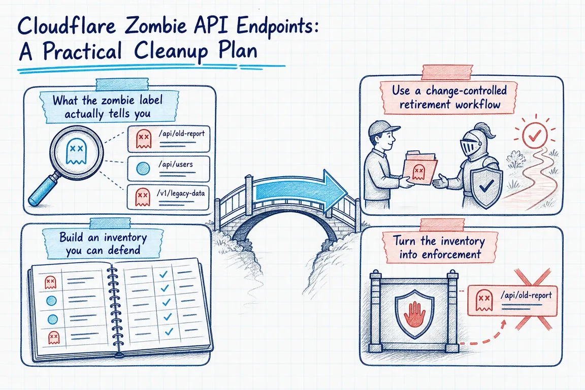 Illustrated infographic summarizing: Cloudflare Zombie API Endpoints: A Practical Cleanup Plan