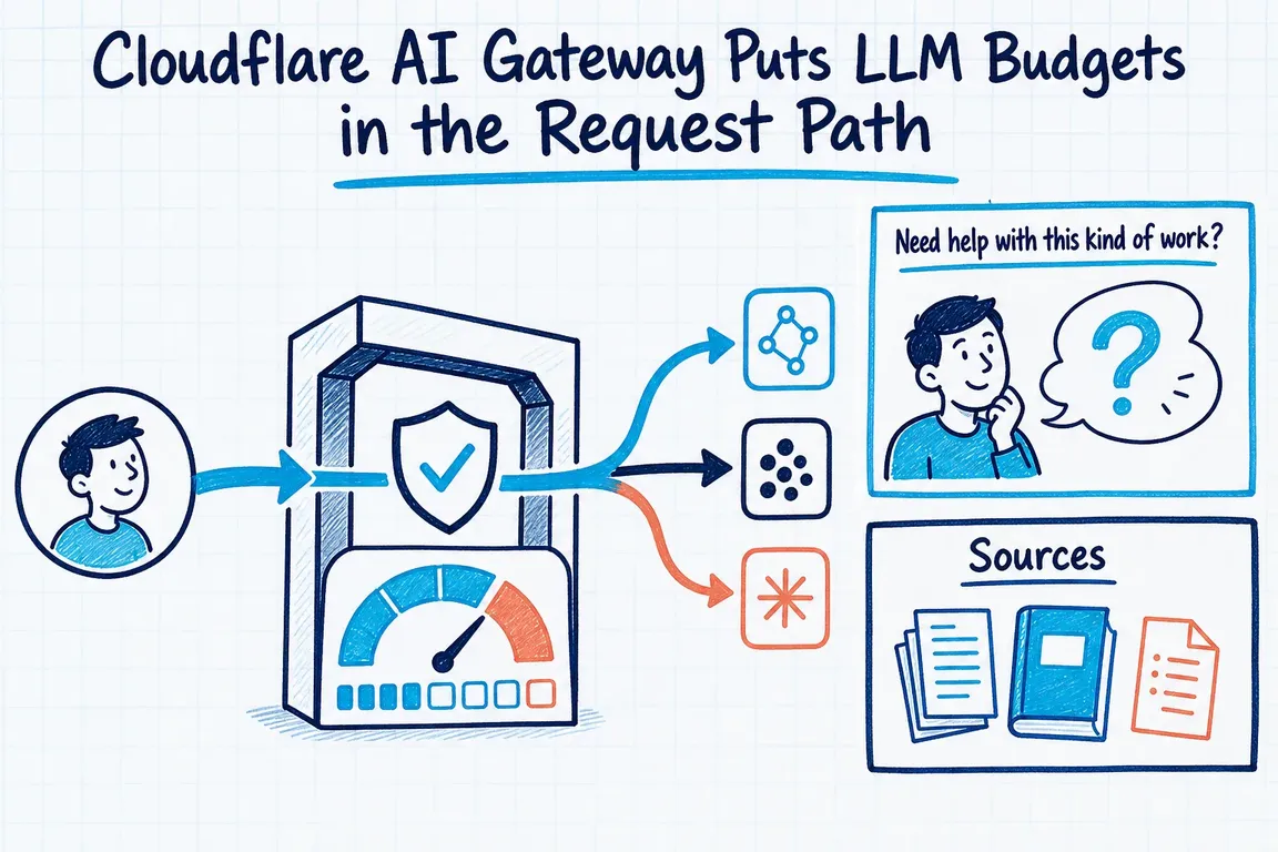 Illustrated infographic summarizing: Cloudflare AI Gateway Puts LLM Budgets in the Request Path