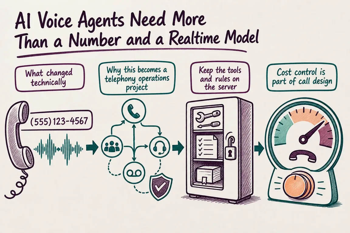 Illustrated infographic summarizing: AI Voice Agents Need More Than a Number and a Realtime Model