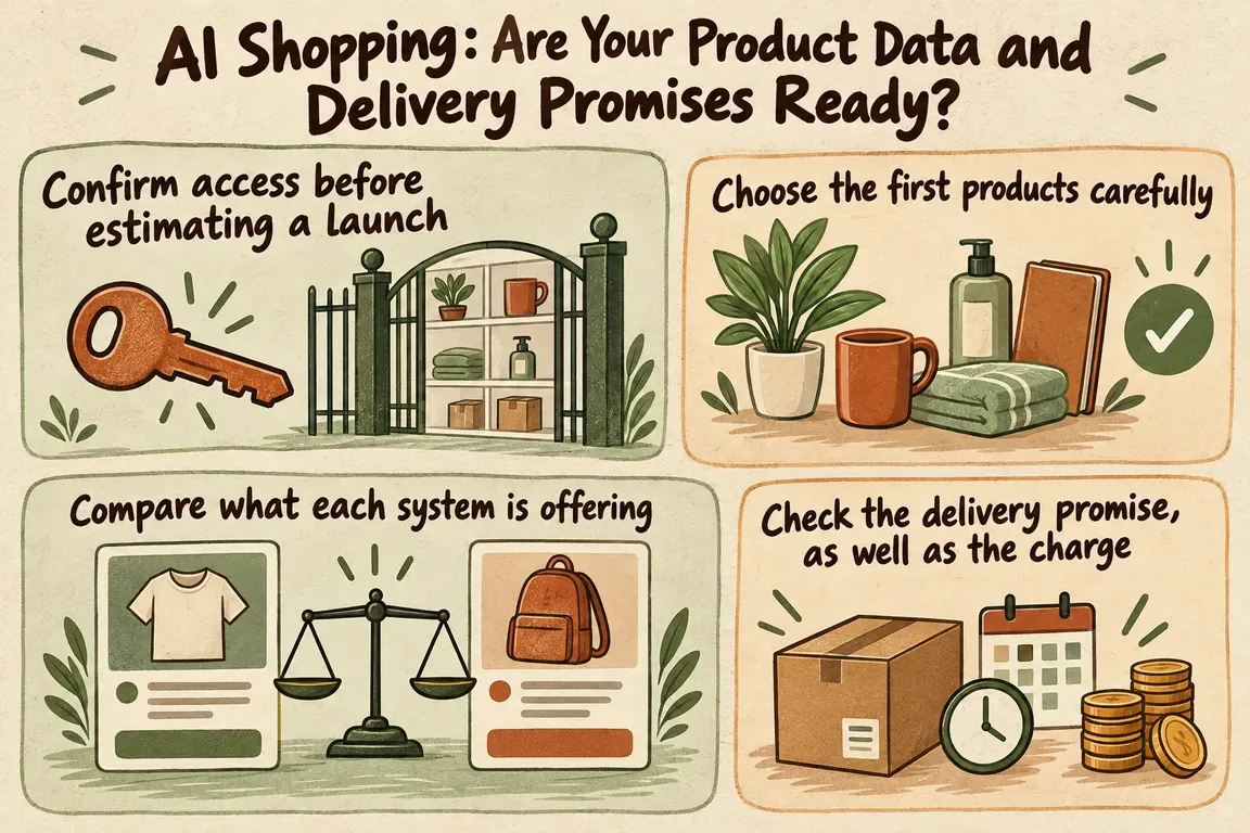 Illustrated infographic summarizing: AI Shopping: Are Your Product Data and Delivery Promises Ready?