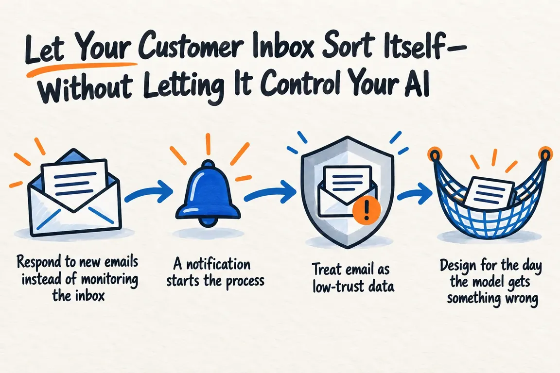Illustrated infographic summarizing: Let Your Customer Inbox Sort Itself—Without Letting It Control Your AI