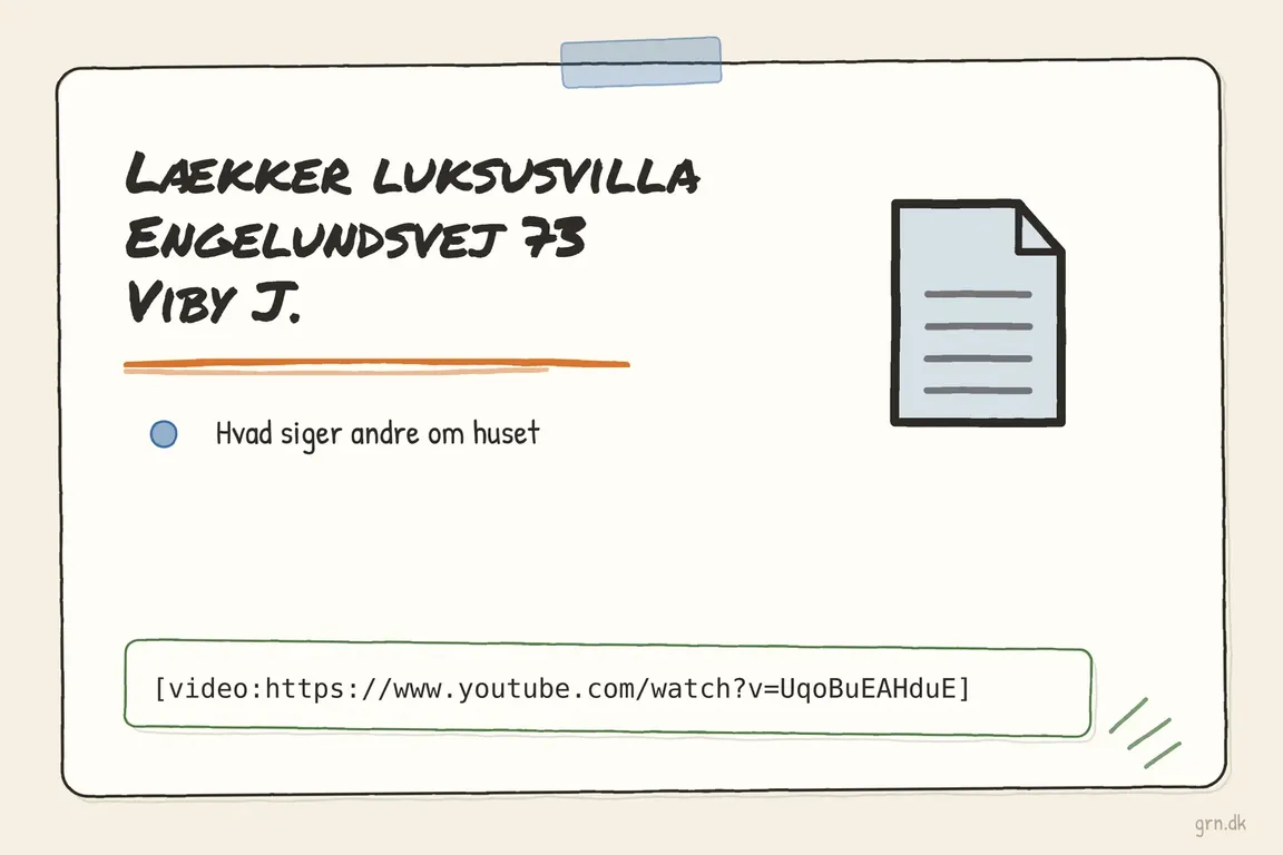 Illustrated infographic summarizing: Lækker luksusvilla Engelundsvej 73 Viby J.