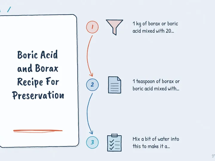 Illustrated infographic summarizing: Boric Acid and Borax Recipe For Preservation
