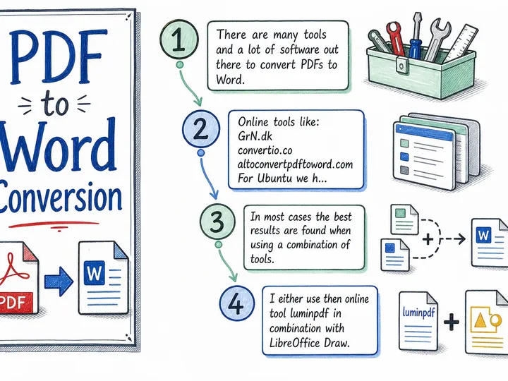 Illustrated infographic summarizing: PDF to Word Conversion