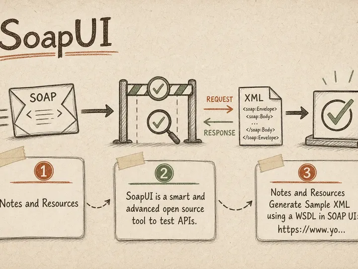 Illustrated infographic summarizing: SoapUI