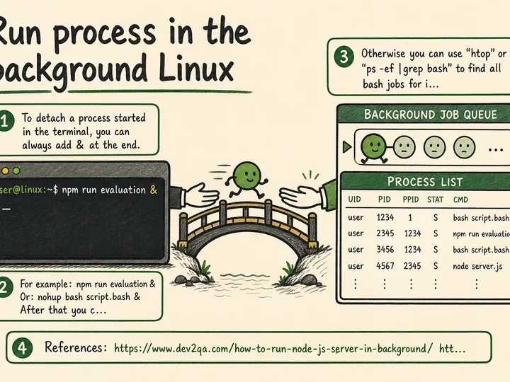 Illustrated infographic summarizing: Run process in the background Linux