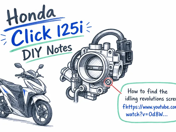 Illustrated infographic summarizing: Honda Click 125i DIY Notes