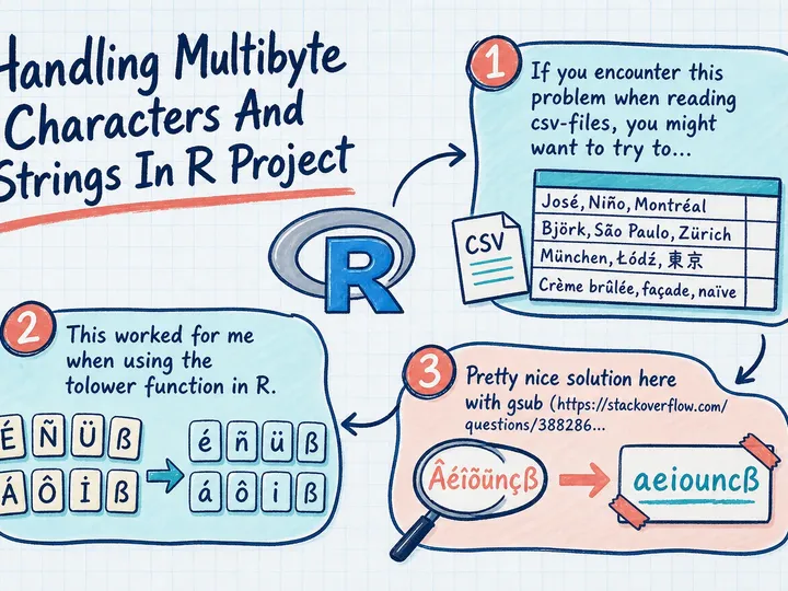 Illustrated infographic summarizing: Handling Multibyte Characters And Strings In R Project