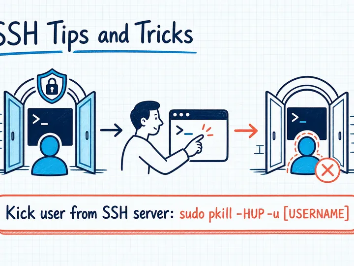 Illustrated infographic summarizing: SSH Tips and Tricks