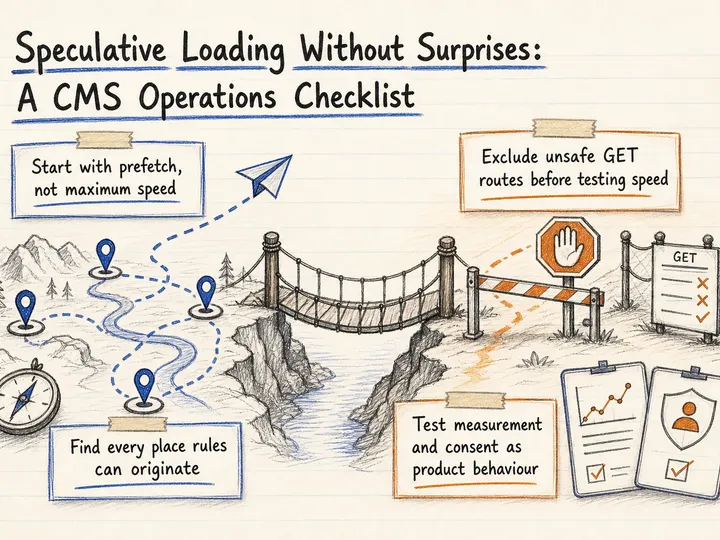 Illustrated infographic summarizing: Speculative Loading Without Surprises: A CMS Operations Checklist