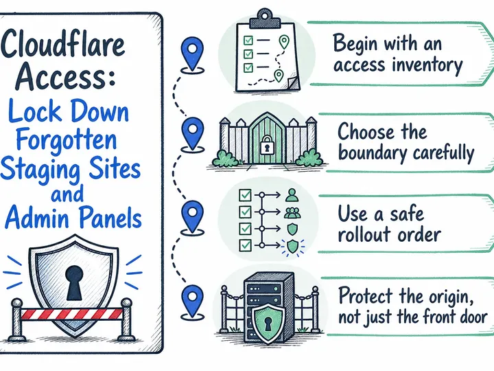 Illustrated infographic summarizing: Cloudflare Access: Lock Down Forgotten Staging Sites and Admin Panels