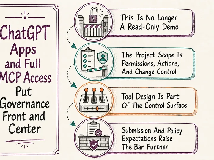 Illustrated infographic summarizing: ChatGPT Apps and Full MCP Access Put Governance Front and Center
