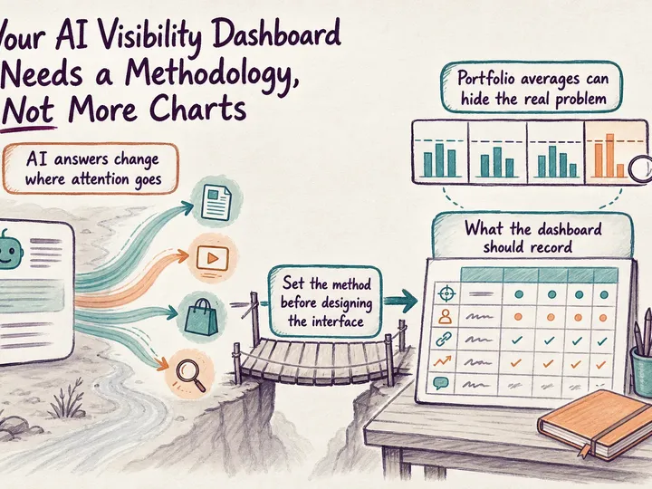 Illustrated infographic summarizing: Your AI Visibility Dashboard Needs a Methodology, Not More Charts