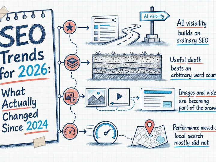 Illustrated infographic summarizing: SEO Trends for 2026: What Actually Changed Since 2024