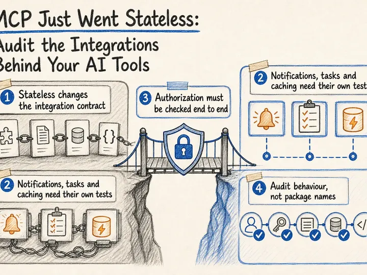 Illustrated infographic summarizing: MCP Just Went Stateless: Audit the Integrations Behind Your AI Tools