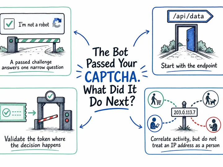 Illustrated infographic summarizing: The Bot Passed Your CAPTCHA. What Did It Do Next?