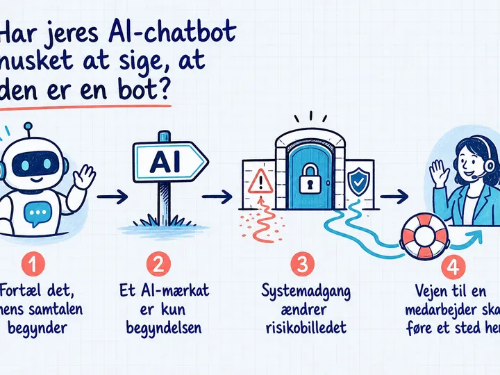 Illustreret infografik, der opsummerer: Har jeres AI-chatbot husket at sige, at den er en bot?