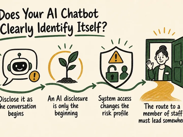 Illustrated infographic summarizing: Does Your AI Chatbot Clearly Identify Itself?