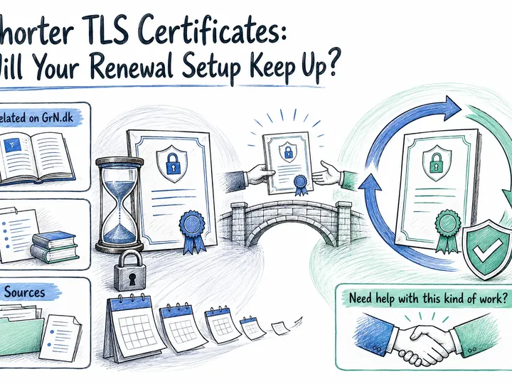 Illustrated infographic summarizing: Shorter TLS Certificates: Will Your Renewal Setup Keep Up?