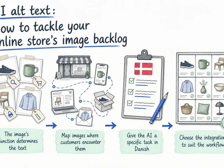 Illustrated infographic summarizing: AI alt text: How to tackle your online store’s image backlog