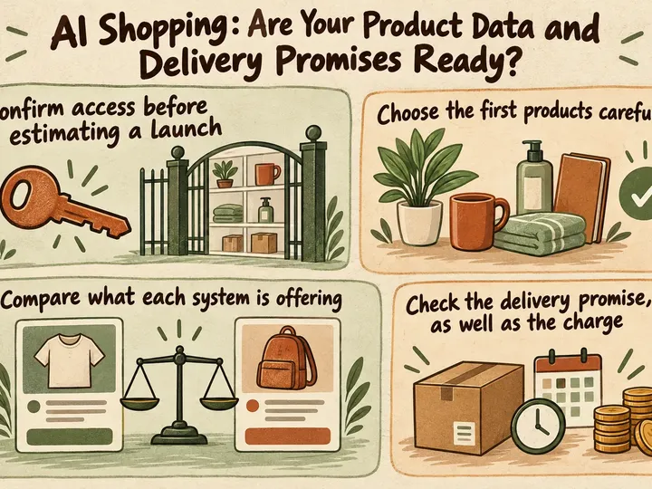Illustrated infographic summarizing: AI Shopping: Are Your Product Data and Delivery Promises Ready?
