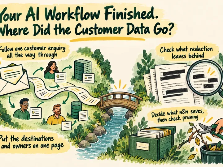 Illustrated infographic summarizing: Your AI Workflow Finished. Where Did the Customer Data Go?