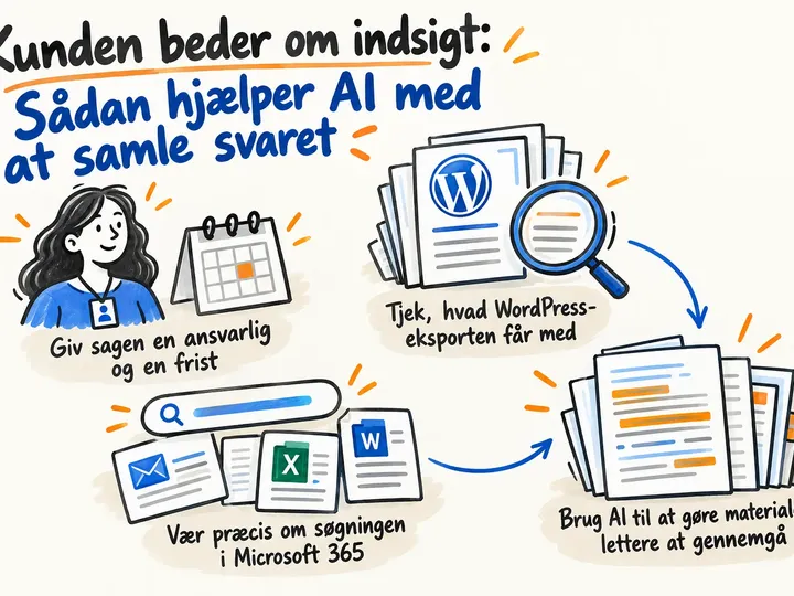 Illustreret infografik, der opsummerer: Kunden beder om indsigt: Sådan hjælper AI med at samle svaret