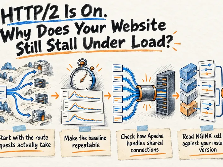 Illustrated infographic summarizing: HTTP/2 Is On. Why Does Your Website Still Stall Under Load?