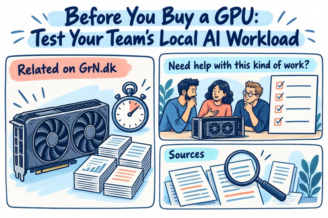 Illustrated infographic summarizing: Before You Buy a GPU: Test Your Team’s Local AI Workload