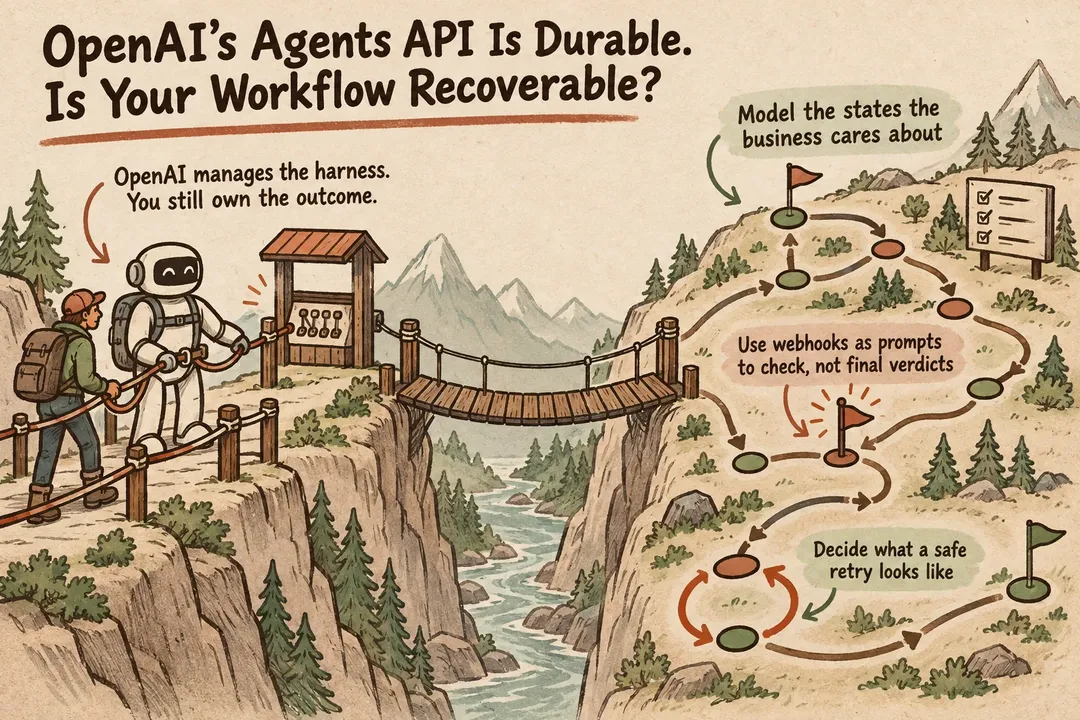 Illustrated infographic summarizing: OpenAI’s Agents API Is Durable. Is Your Workflow Recoverable?