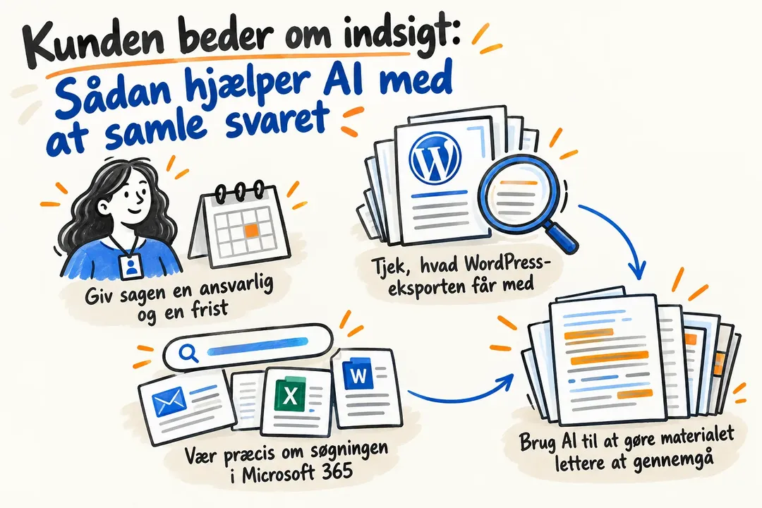Illustreret infografik, der opsummerer: Kunden beder om indsigt: Sådan hjælper AI med at samle svaret