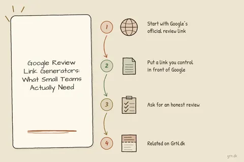 Illustrated infographic summarizing: Google Review Link Generators: What Small Teams Actually Need