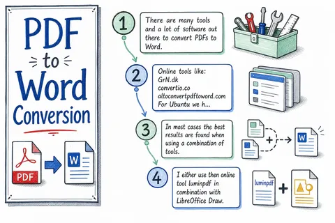 Illustrated infographic summarizing: PDF to Word Conversion