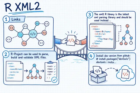 Illustrated infographic summarizing: R XML2