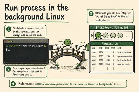 Illustrated infographic summarizing: Run process in the background Linux