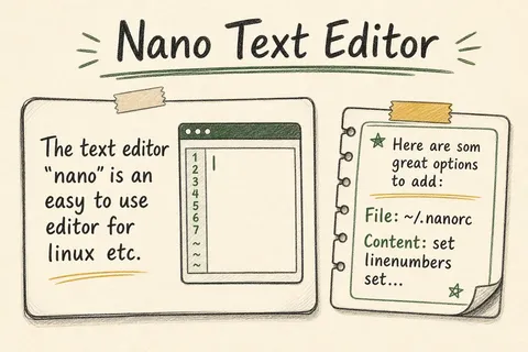 Illustrated infographic summarizing: Nano Text Editor