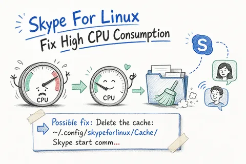 Illustrated infographic summarizing: Skype For Linux Fix High CPU Consumption