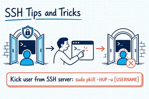 Illustrated infographic summarizing: SSH Tips and Tricks