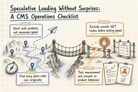 Illustrated infographic summarizing: Speculative Loading Without Surprises: A CMS Operations Checklist