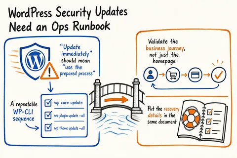 Illustrated infographic summarizing: WordPress Security Updates Need an Ops Runbook