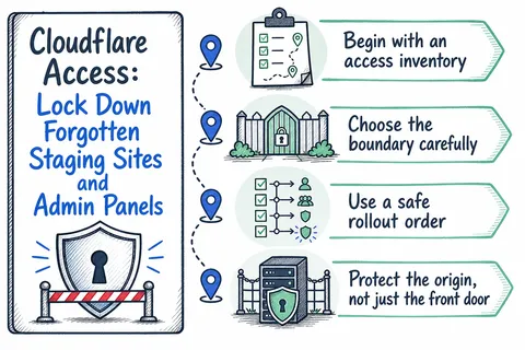 Illustrated infographic summarizing: Cloudflare Access: Lock Down Forgotten Staging Sites and Admin Panels