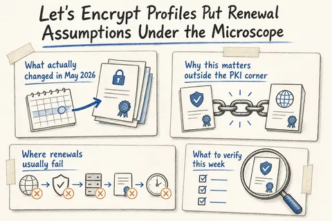 Illustrated infographic summarizing: Let's Encrypt Profiles Put Renewal Assumptions Under the Microscope