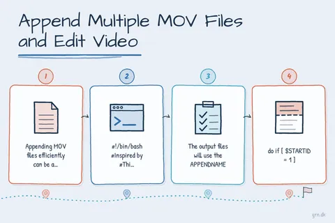 Illustrated infographic summarizing: Append Multiple MOV Files and Edit Video