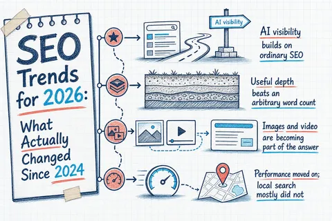 Illustrated infographic summarizing: SEO Trends for 2026: What Actually Changed Since 2024